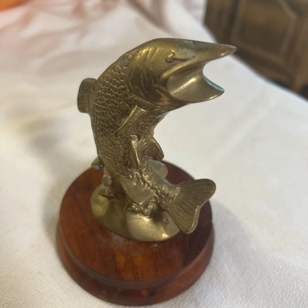 Vintage Brass Leaping Fish Statue‎ Figurine